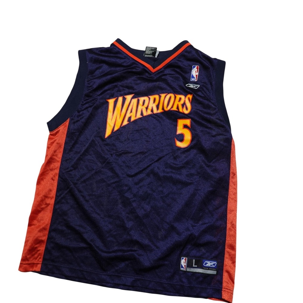 Golden State Warriors Jersey Youth L Blue NBA Basketball Baron Davis 5 Reebok